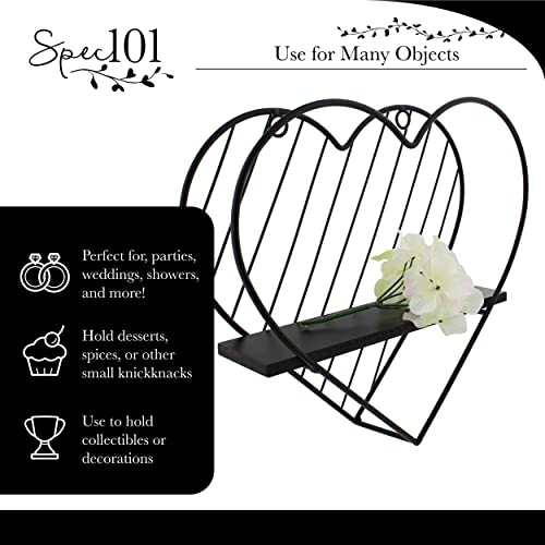 Spec101 Metal Floating Shelf - Decorative Heart Design Hanging Shelf Wall Decor for Food, Collectibles, or Decoration