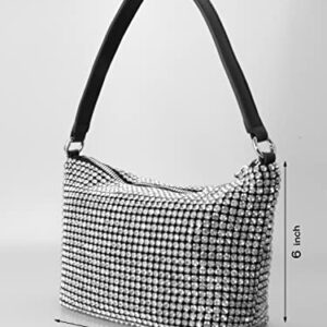 Rhinestone Purs for Women Clutch Purses Crystal Mini Top Handle Handbag Chain for Party(Hobo-Silver)