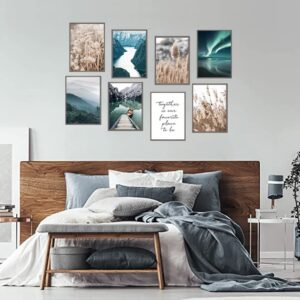 Canssape Set of 9 Nature Mountain Wall Art Green Lake Picture Prints for Wall Decor Home Decorations for Living Room Love Travel Posters Botanical Wall Art Prints 8x10in(Unframed)(Blue)