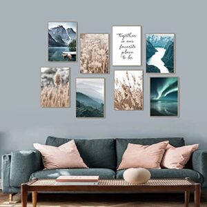 Canssape Set of 9 Nature Mountain Wall Art Green Lake Picture Prints for Wall Decor Home Decorations for Living Room Love Travel Posters Botanical Wall Art Prints 8x10in(Unframed)(Blue)