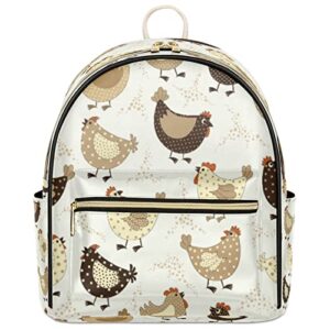 cute chicken mini backpack purse for women, chicken pattern leather small backpack casual travel daypacks shoulder bag for girls teen