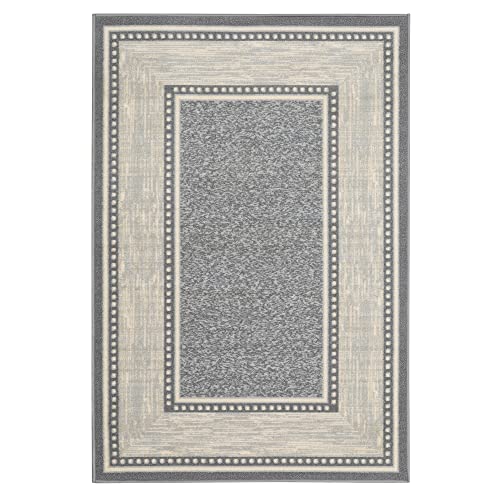 Ottomanson Ottohome Collection Non-Slip Rubberback Bordered Design 3x5 Indoor Area Rug, 3'3" x 5', Light Gray