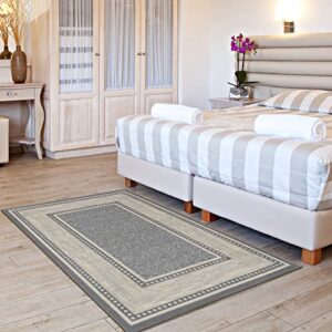 Ottomanson Ottohome Collection Non-Slip Rubberback Bordered Design 3x5 Indoor Area Rug, 3'3" x 5', Light Gray