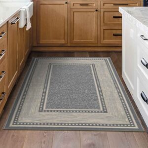 Ottomanson Ottohome Collection Non-Slip Rubberback Bordered Design 3x5 Indoor Area Rug, 3'3" x 5', Light Gray