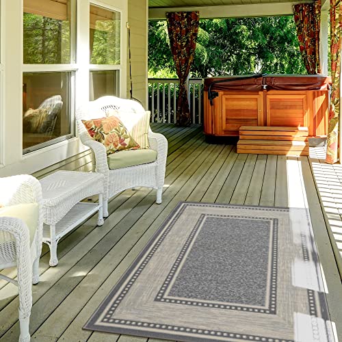 Ottomanson Ottohome Collection Non-Slip Rubberback Bordered Design 3x5 Indoor Area Rug, 3'3" x 5', Light Gray