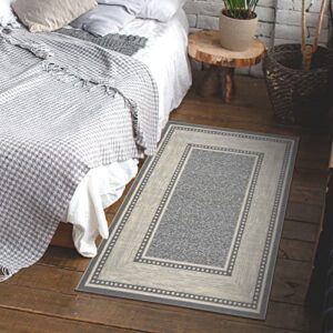 Ottomanson Ottohome Collection Non-Slip Rubberback Bordered Design 3x5 Indoor Area Rug, 3'3" x 5', Light Gray