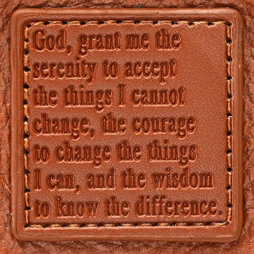 Steeltime Unisex Super Soft Leather Crossbody Bag with Lords Prayer or Serenity Prayer Patch with Carrying Strap (Serenity Prayer/Dark Brown)