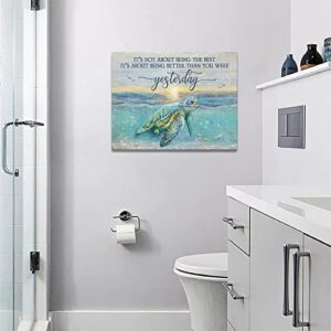 Sea Turtle Decor Wall Art Beach Ocean Decor Sea Turtle Pictures Canvas Prints Coastal Turquoise Turtle Bathroom Wall Decor Inspirational Quote Painting Modern Artwork Home Decor for Bathroom 16"x12"