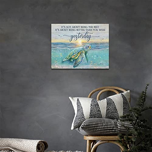 Sea Turtle Decor Wall Art Beach Ocean Decor Sea Turtle Pictures Canvas Prints Coastal Turquoise Turtle Bathroom Wall Decor Inspirational Quote Painting Modern Artwork Home Decor for Bathroom 16"x12"