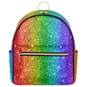 rainbow mini backpack purse for women, rainbow sequins leather small backpack casual travel daypacks shoulder bag for girls teen