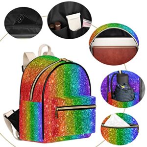 Rainbow Mini Backpack Purse for Women, Rainbow Sequins Leather Small Backpack Casual Travel Daypacks Shoulder Bag for Girls Teen