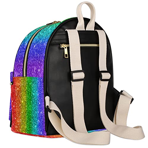 Rainbow Mini Backpack Purse for Women, Rainbow Sequins Leather Small Backpack Casual Travel Daypacks Shoulder Bag for Girls Teen