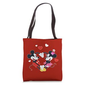 disney mickey and minnie hearts valentine’s day red tote bag