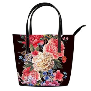 vintage boho pink peonies floral tote bag for women leather handbags women’s crossbody handbags work tote bags for women coach handbags tote bag with zipper.
