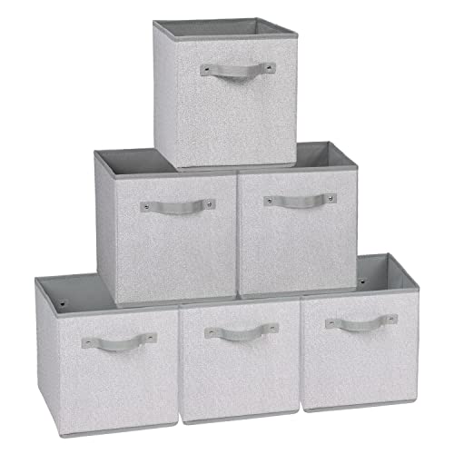 Kntiwiwo Collapsible Fabric Storage Cubes Organizer 11 Inch Cube Storage Bins Collapsible Storage Bins for Cube Organizer with Handles, Grey, Set of 6