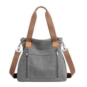 zhierna women’s canvas tote purse shoulder bag, large crossbody bag handbag with multi-pocket(grey)