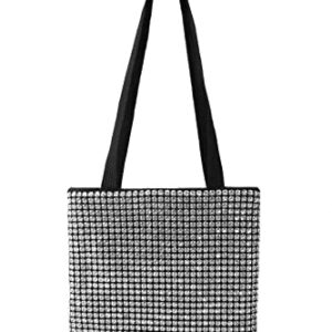 Crystal Rhinestone Tote Bags for Women Silver Rhinestone Bling Clutch Purse Top Handle Handbag for Women(Tote-Silver)