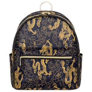 vintage dragon mini backpack purse for women, chinese style dragon leather small backpack casual travel daypacks shoulder bag for girls teen