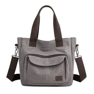zhierna canvas tote purse for women, vintage crossbody shoulder bags small handbag, multi-pocket top handle work bag(grey)