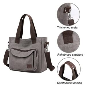 ZHIERNA Canvas Tote Purse for Women, Vintage Crossbody Shoulder Bags Small Handbag, Multi-pocket Top Handle Work Bag(Grey)