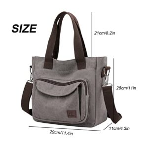 ZHIERNA Canvas Tote Purse for Women, Vintage Crossbody Shoulder Bags Small Handbag, Multi-pocket Top Handle Work Bag(Grey)