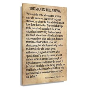 the man in the arena framed theodore roosevelt poster inspirational wall art prints modern vintage pictures canvas motivational quotes wall decor for bedroom framed (12×18 inch)