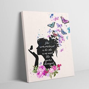 ogilre she remembered who she was and the game changed inspirational quotes floral butterflies canvas wall art decorations prints, office bedroom pictures 11×14 inch framed