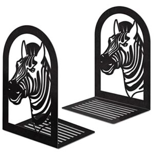 book ends decorative for heavy books, large heavy duty zebra bookends for shelves for holding books/movies/cds/video games, black non-skid book stopper for office home kitchen(1 pair)
