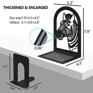 Book Ends Decorative for Heavy Books, Large Heavy Duty Zebra Bookends for Shelves for Holding Books/Movies/CDs/Video Games, Black Non-Skid Book Stopper for Office Home Kitchen(1 Pair)