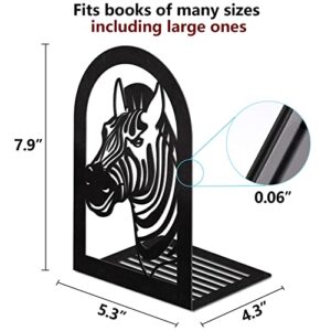 Book Ends Decorative for Heavy Books, Large Heavy Duty Zebra Bookends for Shelves for Holding Books/Movies/CDs/Video Games, Black Non-Skid Book Stopper for Office Home Kitchen(1 Pair)