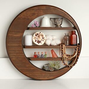 Hijnx Moon Premium Round Wall Shelf for Crystals Display - Essentials Storage Shelf - Solid Wood Craftsmanship Wall Art - Crescent Moon Shelf - Beautiful & Decorative for Your Beloved Ones., Brown