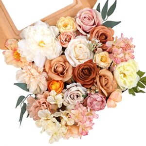 amyhomie artificial flowers combo silk mix peony rose hydrangea fake flowers w/stem for diy wedding bouquets centerpieces arrangements table party bridal baby shower home fall decor(champagne)
