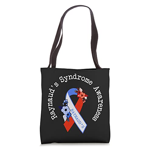 Raynaud's Syndrome Awareness Support Floral Red Blue Ribbon Tote Bag