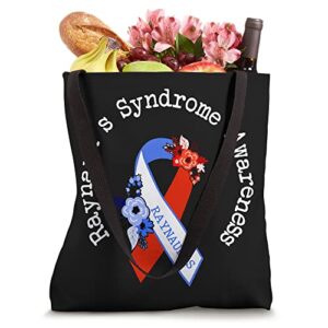 Raynaud's Syndrome Awareness Support Floral Red Blue Ribbon Tote Bag