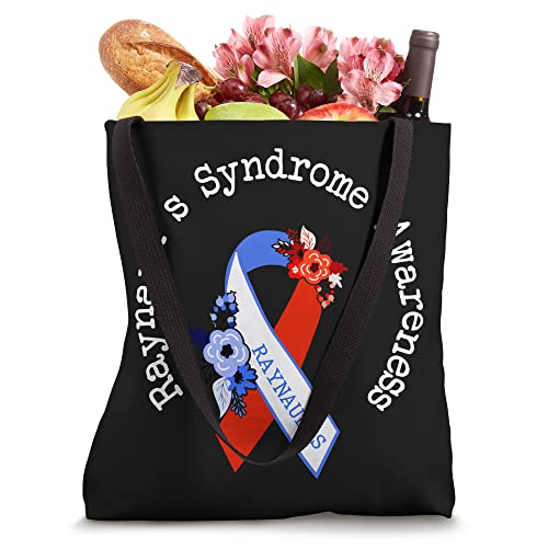 Raynaud's Syndrome Awareness Support Floral Red Blue Ribbon Tote Bag