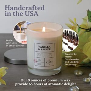 Willa Vanilla & Amber Highly Scented Candle - All Natural Soy Wax Luxury Candles Made in The USA with Essential Oils - Best for a Home / Aromatherapy / Gift / Spa / Bathroom 9oz Jar Candle