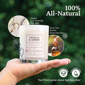 Willa Vanilla & Amber Highly Scented Candle - All Natural Soy Wax Luxury Candles Made in The USA with Essential Oils - Best for a Home / Aromatherapy / Gift / Spa / Bathroom 9oz Jar Candle