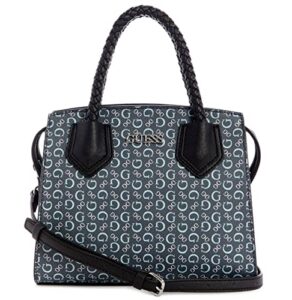 guess women’s lock charm braided handles small satchel crossbody bag handbag – sage/blue