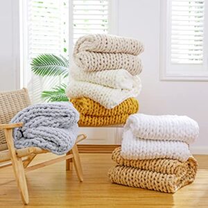 YAAPSU Chunky Knit Blanket Throw 51x63, Chenille Throw Blankets, Chunky Knitted Throw Blanket for Couch & Bed, Soft Large Knit Throw Blankets Chunky Yarn, Big Thick Cable Knit Crochet Blankets (Beige)