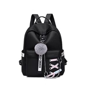 fengjinruhua mini fashion casual ladies bowknot backpack wallet lightweight travel school shoulder bag with pompon (black)