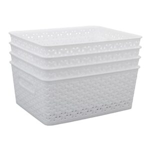 idomy woven plastic basket, plastic storage baskets, white, 11.41″ x 8.9″ x 4.6″, pack of 4, f