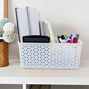 Idomy Woven Plastic Basket, Plastic Storage Baskets, White, 11.41" x 8.9" x 4.6", Pack of 4, F