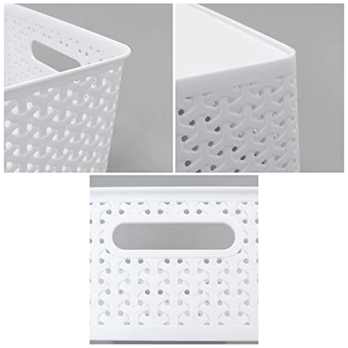 Idomy Woven Plastic Basket, Plastic Storage Baskets, White, 11.41" x 8.9" x 4.6", Pack of 4, F