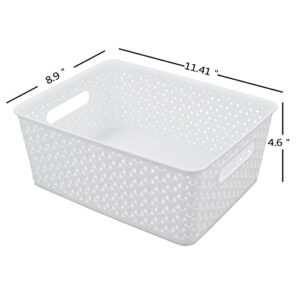 Idomy Woven Plastic Basket, Plastic Storage Baskets, White, 11.41" x 8.9" x 4.6", Pack of 4, F