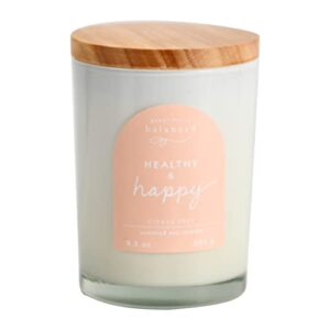 beautifully balanced scented lidded glass soy candle, healthy + happy, 9.3 oz.