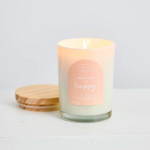 Beautifully Balanced Scented Lidded Glass Soy Candle, Healthy + Happy, 9.3 oz.