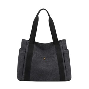 zhierna canvas tote shoulder bag for women, top handle work bags handbag purse(black)