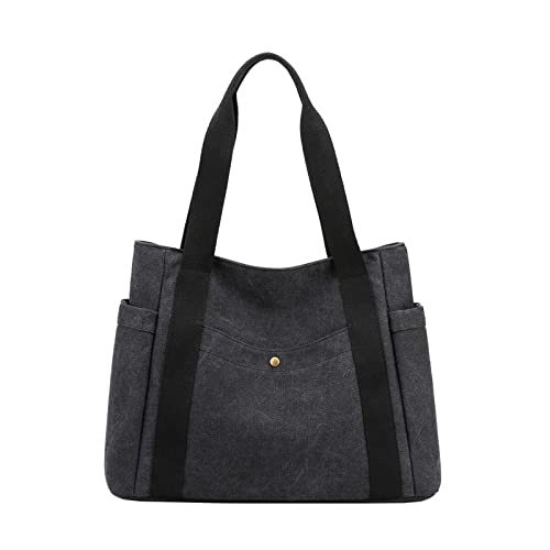 ZHIERNA Canvas Tote Shoulder Bag for Women, Top Handle Work Bags Handbag Purse(Black)