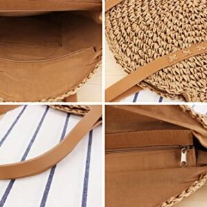 Women Straw Bag Woven Shoulder Bag Beach Tote Handwoven Handbags for Vocation Free