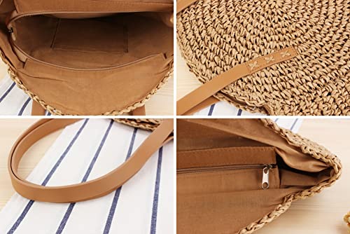 Women Straw Bag Woven Shoulder Bag Beach Tote Handwoven Handbags for Vocation Free